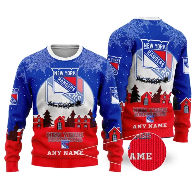 NHL New York Rangers Personalized Name Christmas Ugly Sweater Design ST2306