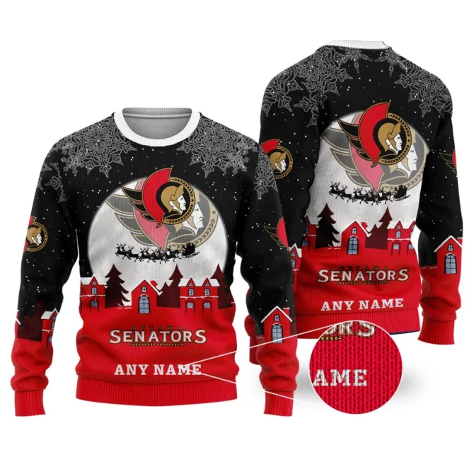 NHL Ottawa Senators Personalized Name Christmas Ugly Sweater Design ST2306