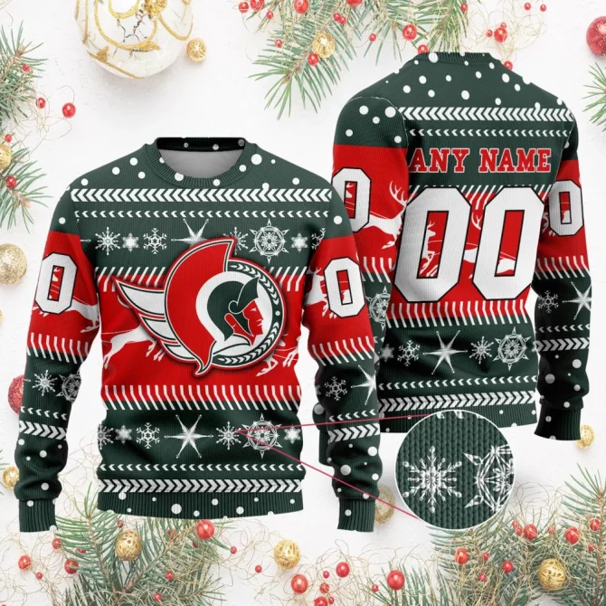 NHL Ottawa Senators | Personalized Name &amp; Number Unisex Sweater For Christmas Season
