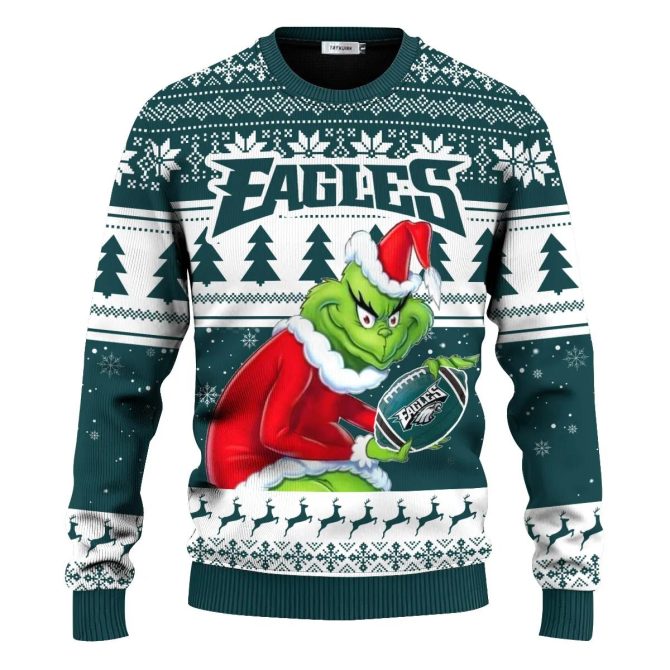 Philadelphia Eagles Grinch Ugly Christmas Sweater, Grinch Sweater Adults