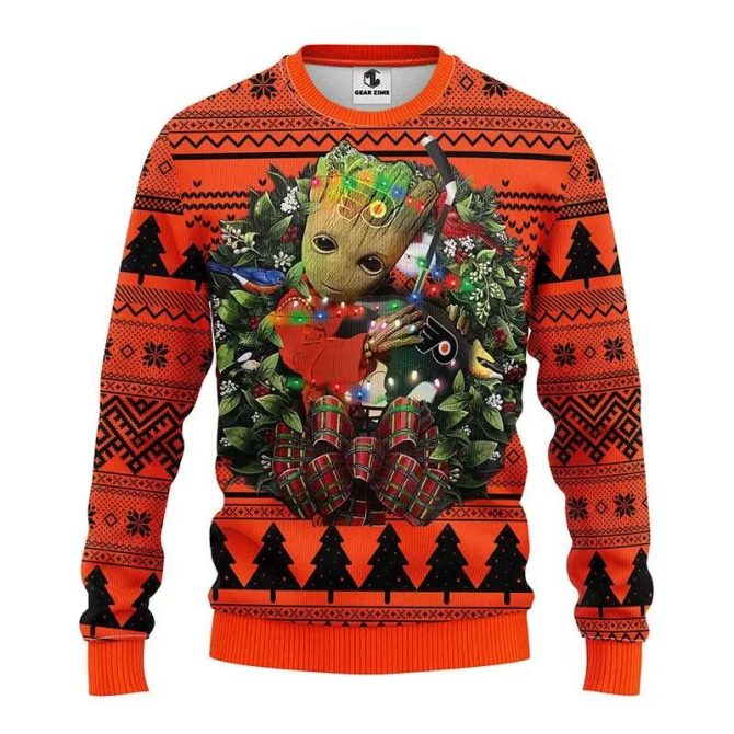 Philadelphia Flyers Groot Hug Ugly Christmas Sweater, NHL Christmas Sweater