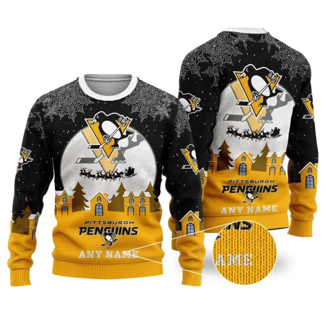NHL Pittsburgh Penguins Personalized Name Christmas Ugly Sweater Design ST2306