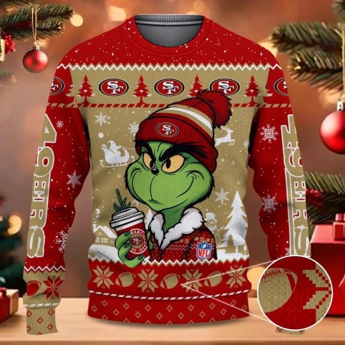 San Francisco 49ers The Grinch Drink Coffee Ugly Christmas Sweater, NFL Christmas Sweater