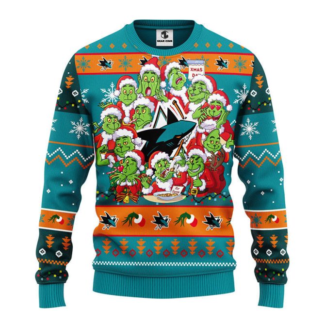 San Jose Sharks 12 Grinch Xmas Day Ugly Christmas Sweater