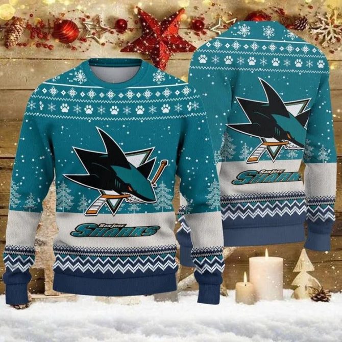 San Jose Sharks Big Logo Ugly Christmas Sweater, NHL Christmas Sweater