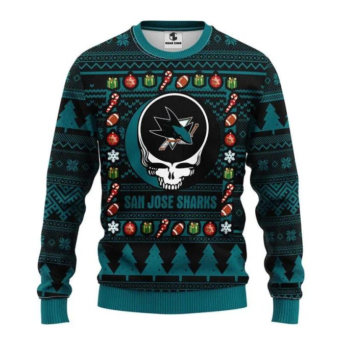 San Jose Sharks Grateful Dead Ugly Christmas Sweater, NHL Christmas Sweater