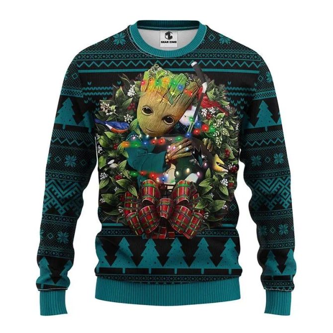San Jose Sharks Groot Hug Ugly Christmas Sweater, NHL Christmas Sweater