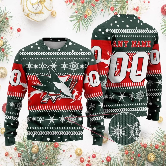 NHL San Jose Sharks | Personalized Name &amp; Number Unisex Sweater For Christmas Season