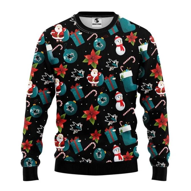 San Jose Sharks Santa Claus Snowman Ugly Christmas Sweater, NHL Christmas Sweater