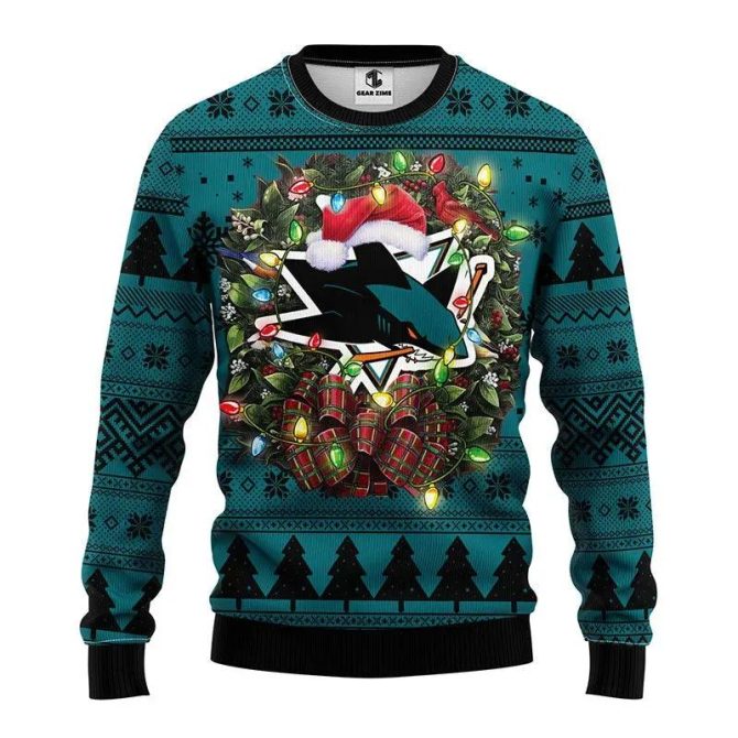 San Jose Sharks Santa Hat Ugly Christmas Sweater, NHL Christmas Sweater