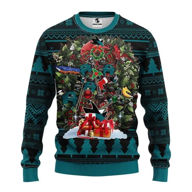 San Jose Sharks Tree Christmas Ugly Sweater, NHL Christmas Sweater
