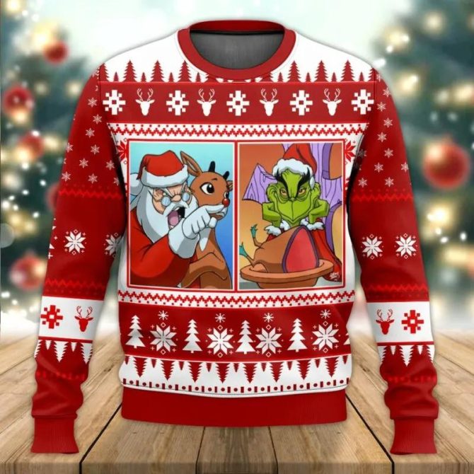 Santa Claus Grinch Yelling Meme Ugly Sweater, Grinch Holiday Sweater