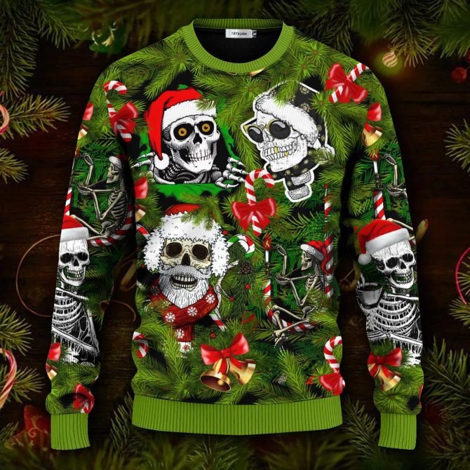 Santa Skulls In Christmas Tree Skull Ugly Christmas Sweater