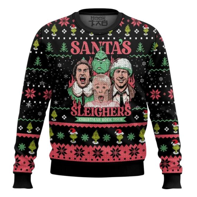 Santa?s Sleighers Grinch Ugly Christmas Sweater, Grinch Holiday Sweater