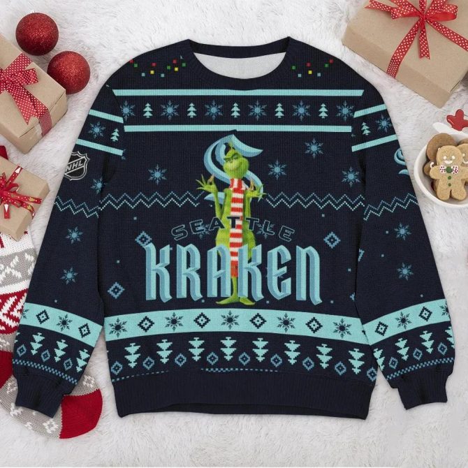 Seattle Kraken NHL Grinch Ugly Christmas Sweater, NHL Christmas Sweater