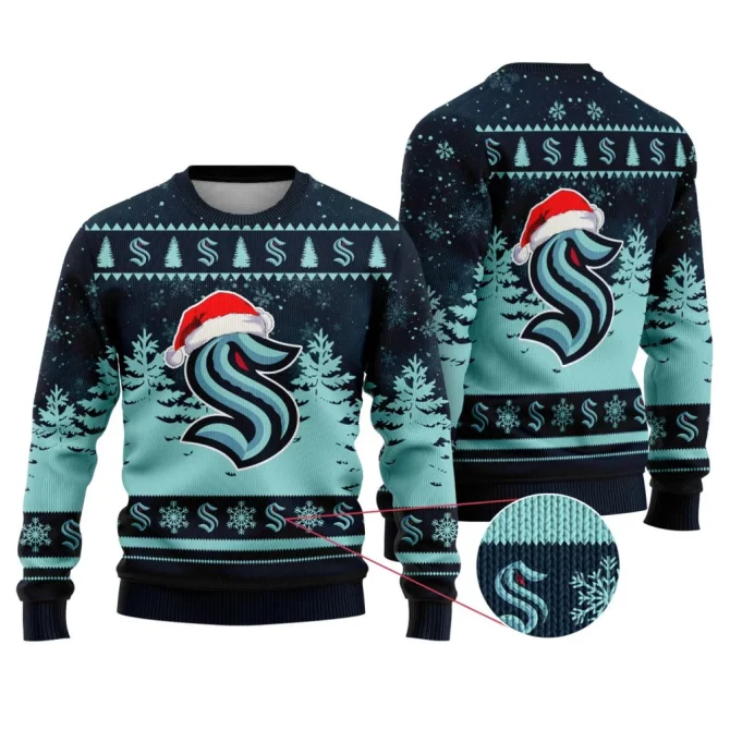 NHL Seattle Kraken Personalized Name Christmas Design Ugly Sweater ST2301