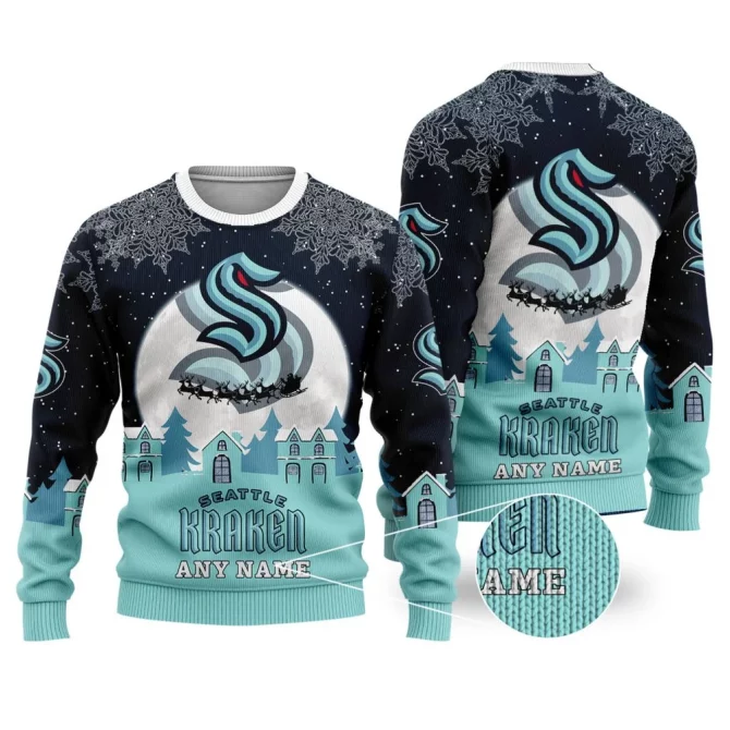 NHL Seattle Kraken Personalized Name Christmas Ugly Sweater Design ST2306