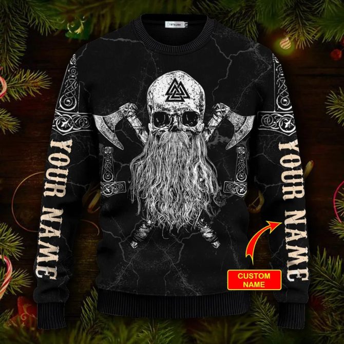 Sons Of Odin Valhalla Custom Name Viking Ugly Christmas Sweater