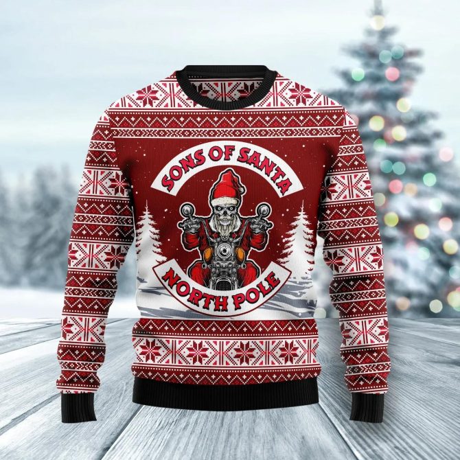 Sons Of Santa North Pole Skull Ugly Christmas Sweater, Christmas Sweater With Skulls