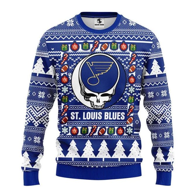 St. Louis Blues Grateful Dead Ugly Christmas Sweater, NHL Christmas Sweater