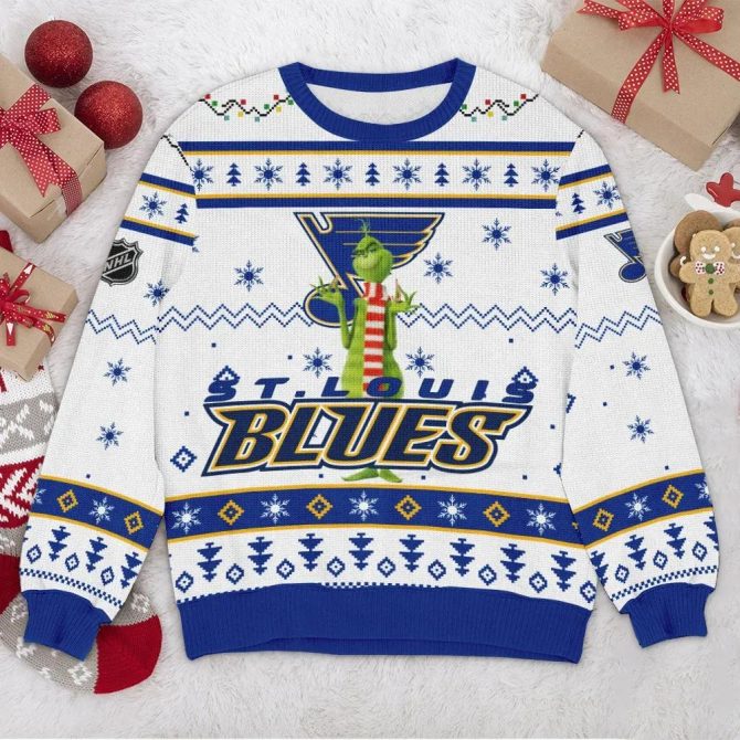 St. Louis Blues NHL Grinch Ugly Christmas Sweater, NHL Christmas Sweater
