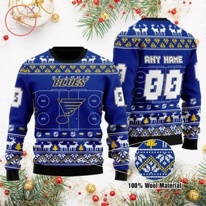 St. Louis Blues Personalized Ugly Christmas Sweater, NHL Christmas Sweater