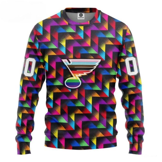 St. Louis Blues Pride Custom Number Ugly Christmas Sweater, NHL Christmas Sweater
