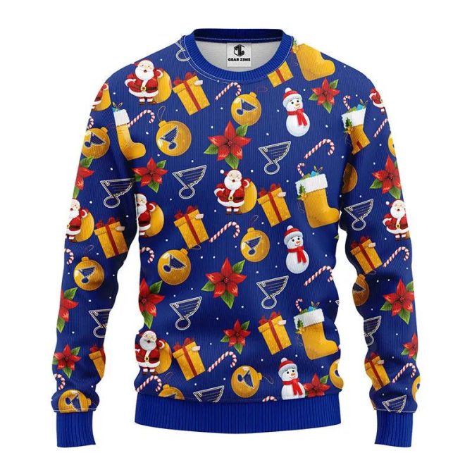 St. Louis Blues Santa Claus Snowman Ugly Christmas Sweater, NHL Christmas Sweater
