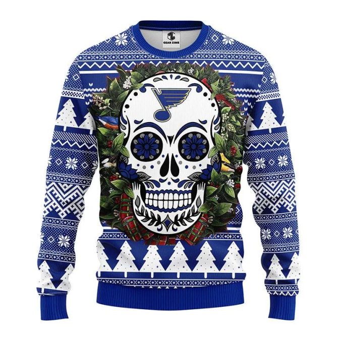 St. Louis Blues Skull Flower Ugly Christmas Sweater, NHL Christmas Sweater
