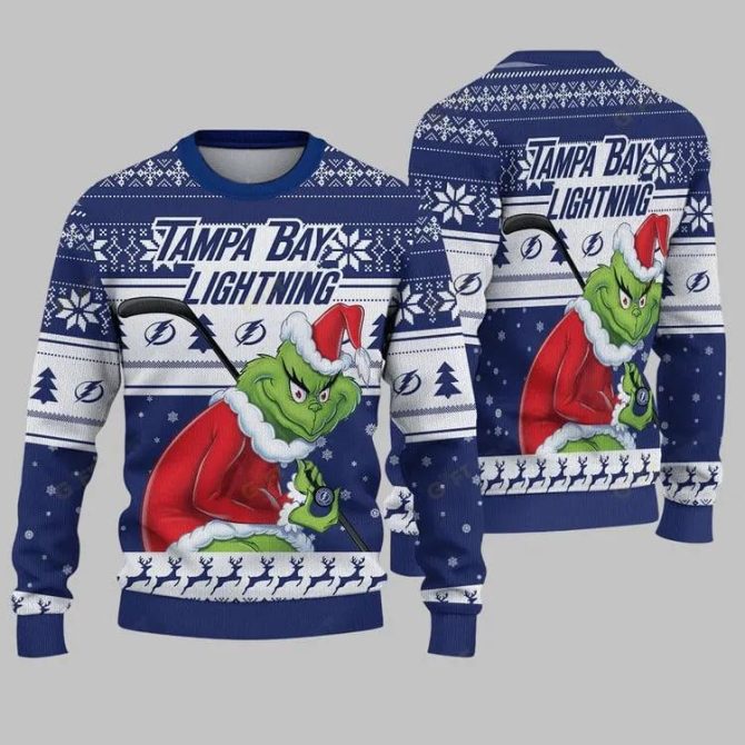 Tampa Bay Lightning Grinch Stolen Ugly Christmas Sweater, NHL Christmas Sweater