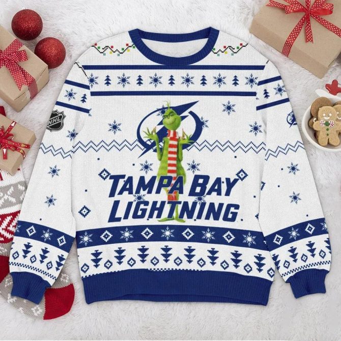 Tampa Bay Lightning NHL Grinch Ugly Christmas Sweater, NHL Christmas Sweater