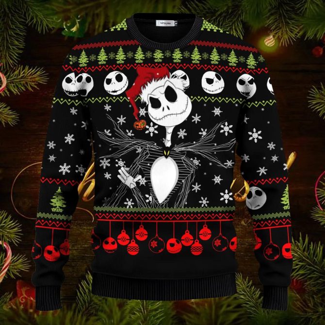 The Nightmare Before Christmas Jack Skellington Ugly Christmas Sweater, Skeleton Sweater