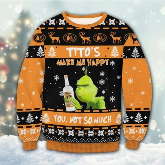 Tito?s Grinch Happy Ugly Sweater, Grinch Holiday Sweater