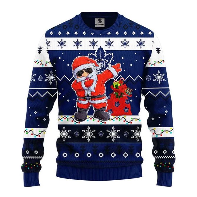 Toronto Maple Leafs Dabbing Santa Claus Ugly Christmas Sweater, NHL Christmas Sweater