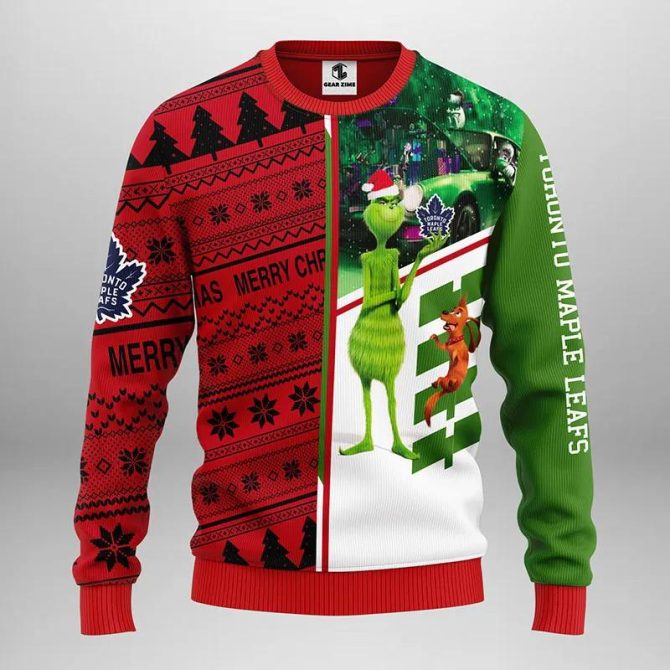 Toronto Maple Leafs Grinch &amp; Scooby ? Doo Ugly Christmas Sweater, NHL Christmas Sweater