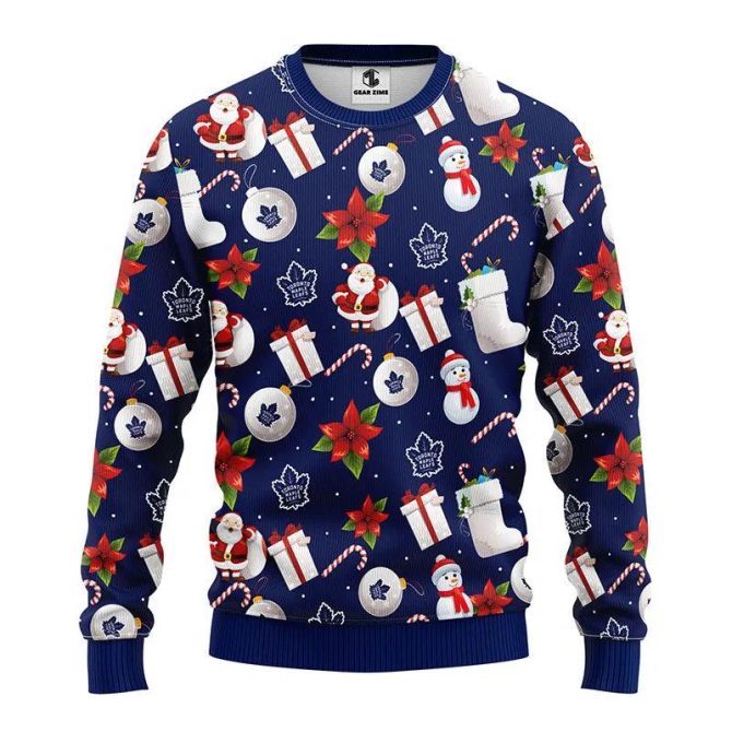 Toronto Maple Leafs Santa Claus Snowman Ugly Christmas Sweater, NHL Christmas Sweater