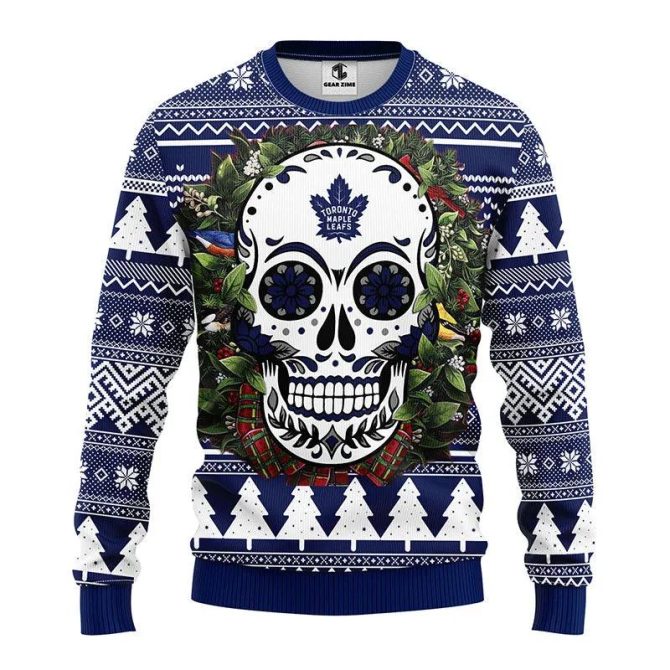 Toronto Maple Leafs Skull Flower Ugly Christmas Sweater, NHL Christmas Sweater