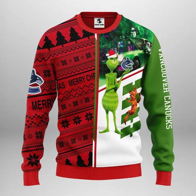 Vancouver Canucks Grinch &amp; Scooby?Doo Ugly Christmas Sweater, NHL Christmas Sweater