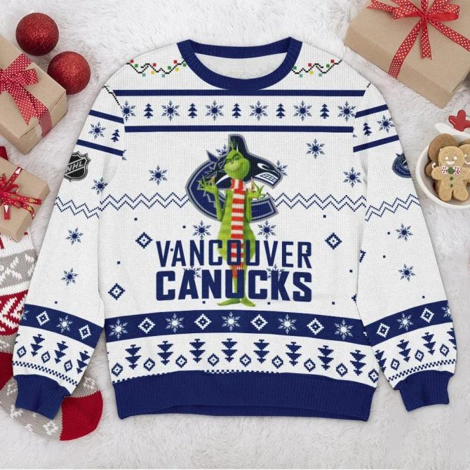 Vancouver Canucks NHL Grinch Ugly Christmas Sweater, NHL Christmas Sweater
