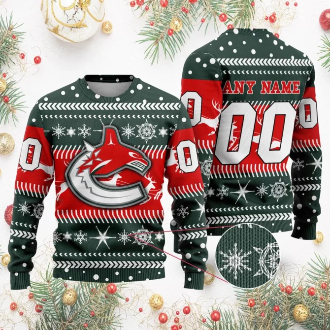 NHL Vancouver Canucks | Personalized Name &amp; Number Unisex Sweater For Christmas Season