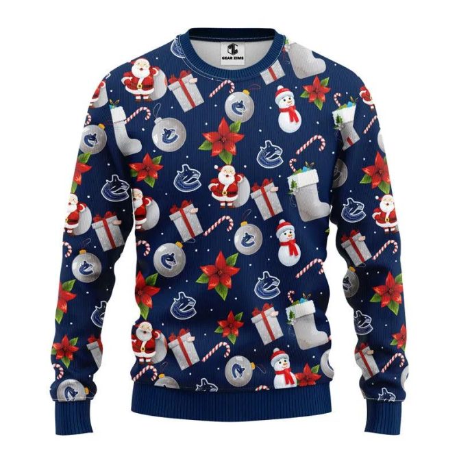 Vancouver Canucks Santa Claus Snowman Ugly Christmas Sweater, NHL Christmas Sweater