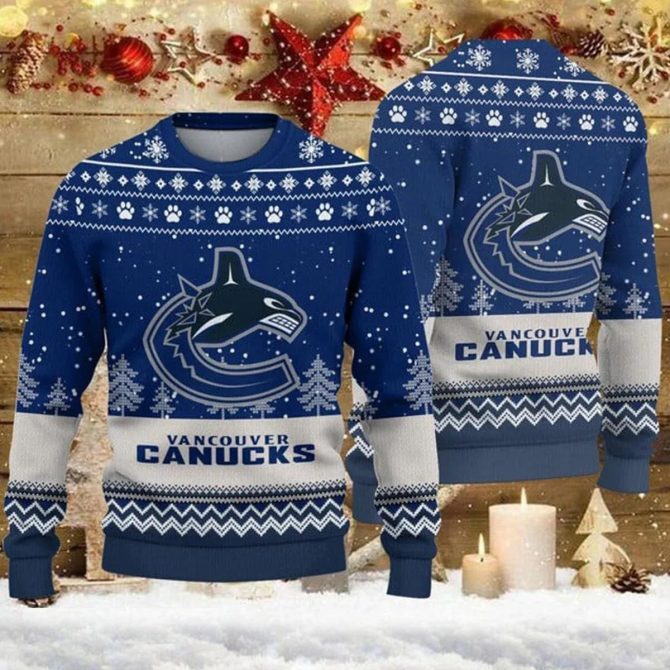 Vancouver Canucks Woolen Big Logo Ugly Christmas Sweater, NHL Christmas Sweater