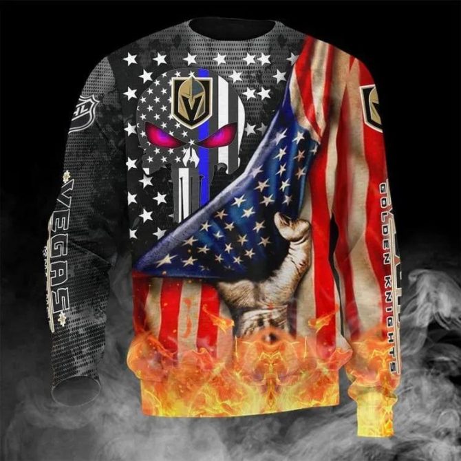 Vegas Golden Knights American Flag Skull Ugly Christmas Sweater, NHL Christmas Sweater