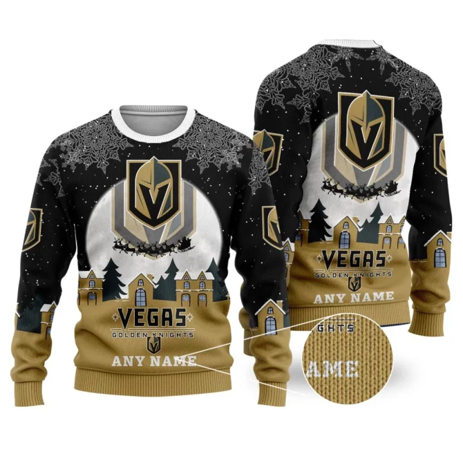 NHL Vegas Golden Knights Personalized Name Christmas Ugly Sweater Design ST2306