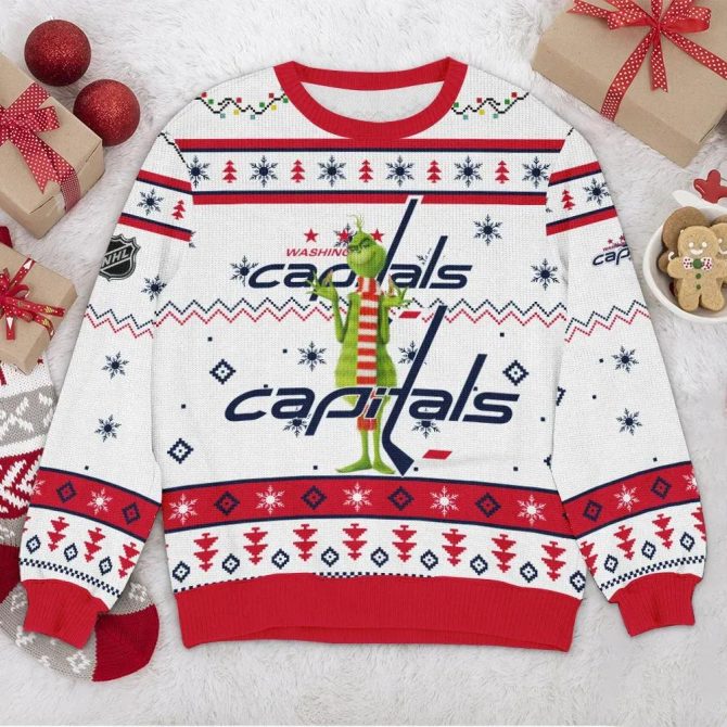 Washington Capitals NHL Grinch Ugly Christmas Sweater, NHL Christmas Sweater