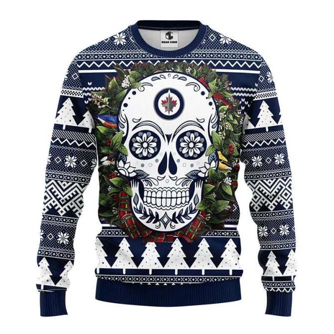 Winnipeg Jets Skull Flower Ugly Christmas Sweater, NHL Christmas Sweater
